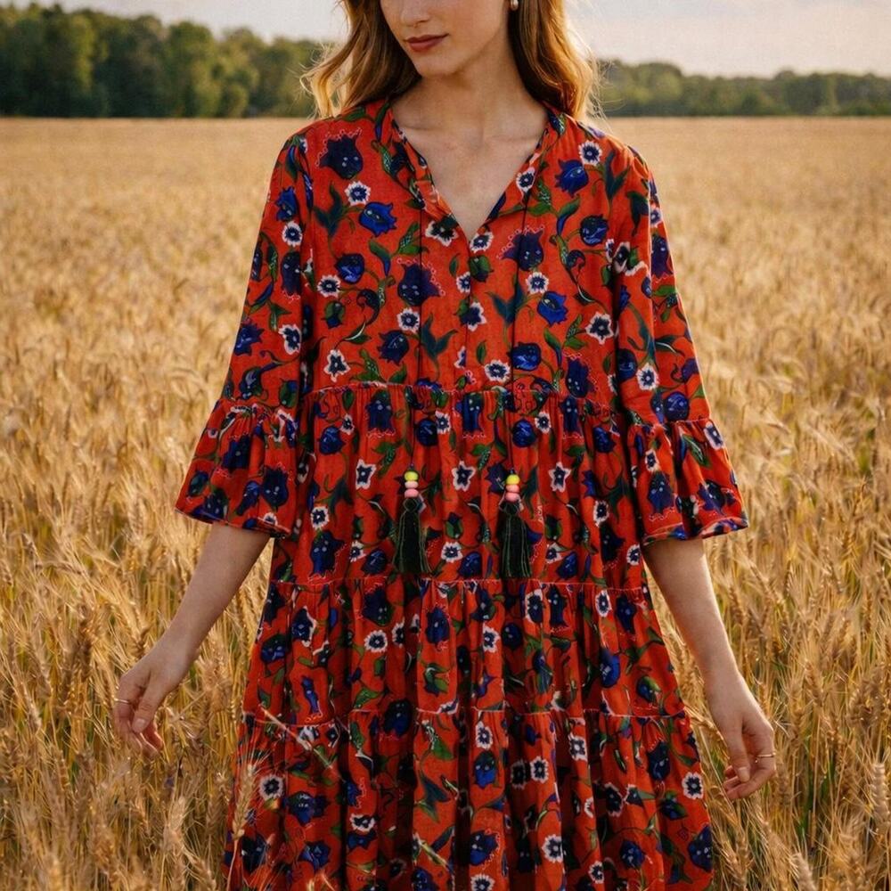 True Vintage 1970s Cottagecore romantic boho floral dress prairie vibes Hippie‎ - Picture 2 of 5